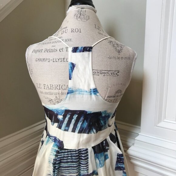 Tibi Peplum Racerback Blouse Top Shirt Womens 4 Cream Blue Sleeveless V-Neck - Picture 10 of 11